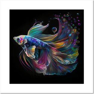 Rainbow Betta fish Posters and Art